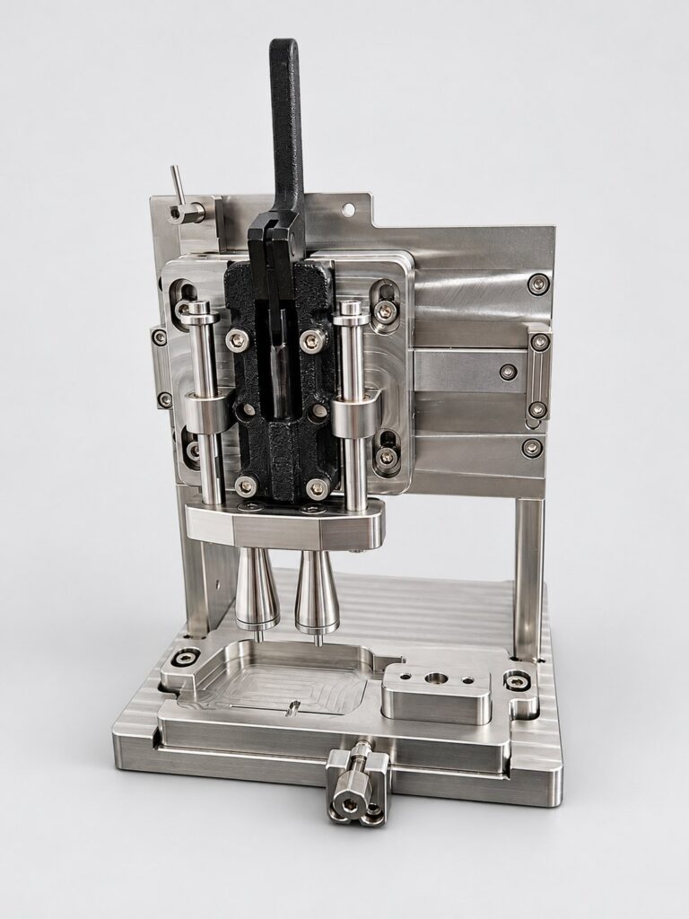 Zespół mechaniczny z dźwignią i prowadnicami / Mechanical assembly with lever and guide posts — TP Engineering